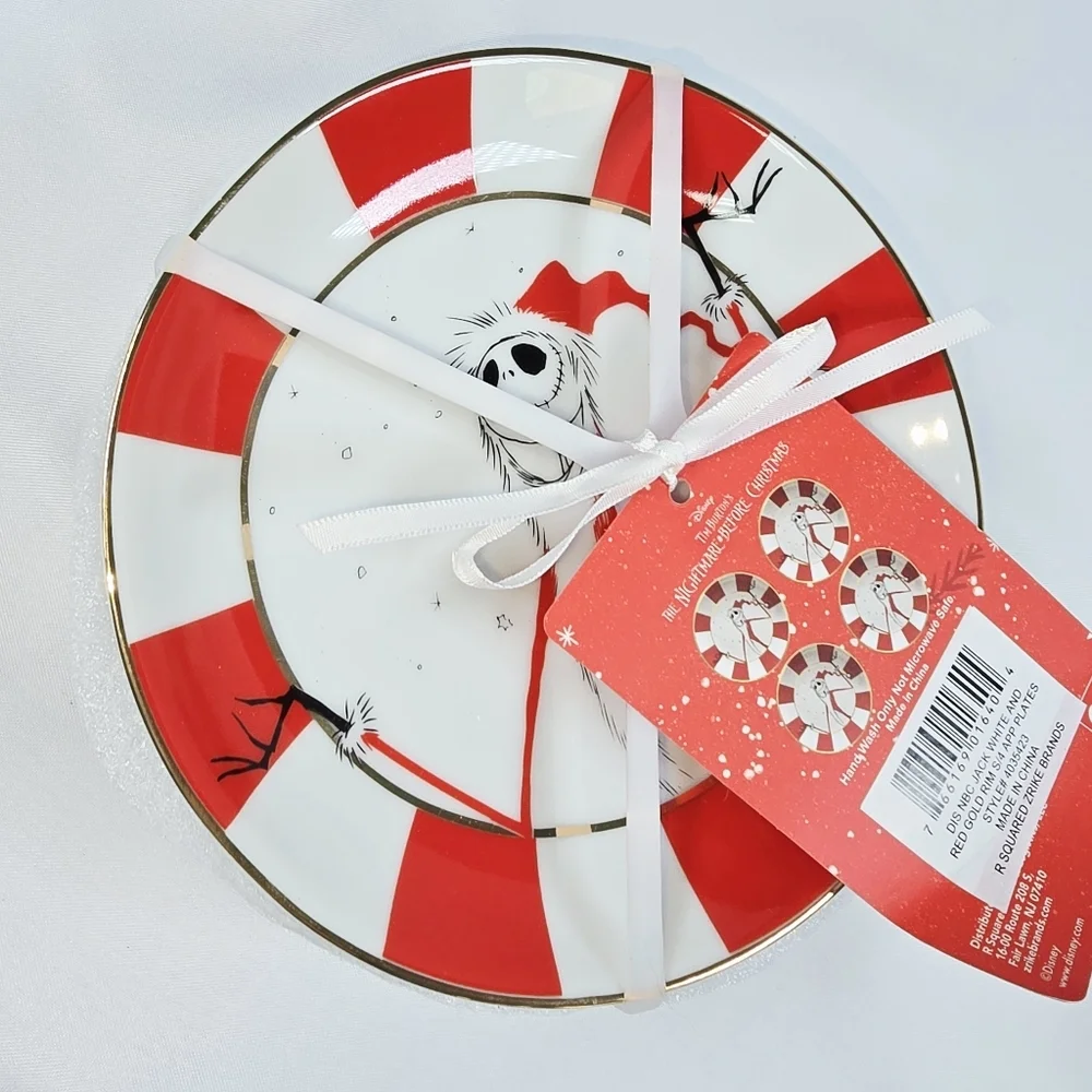 Disney | Nightmare Before Christmas Gold Trim 4pc Ceramic Dessert Plates NWT